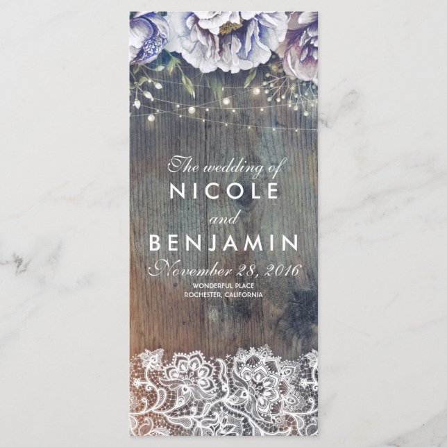 Dusty Blue and Maroon Floral Wedding Programs (Front)