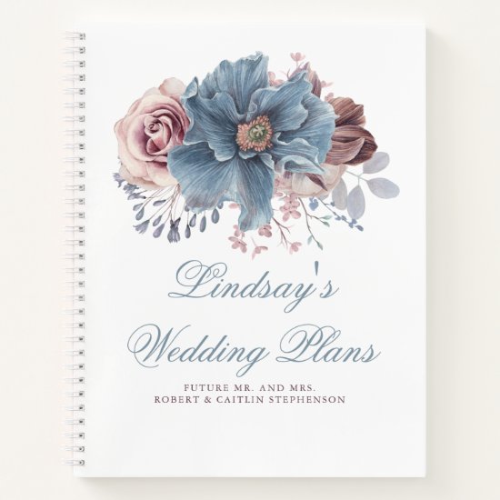 Dusty Blue and Mauve Floral Elegant Modern Notebook