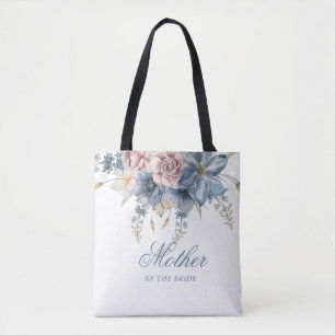 Dusty Blue and Mauve Floral Elegant Wedding Tote Bag