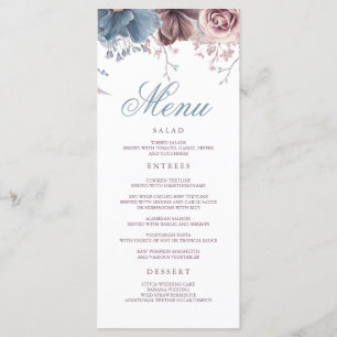 Dusty Blue and Mauve Floral Modern Wedding Menus
