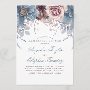 Dusty Blue and Mauve Floral Rehearsal Dinner Invitation