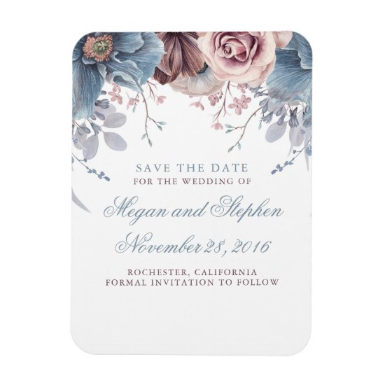 Dusty Blue and Mauve Floral Save the Date Magnet