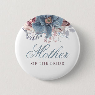 Dusty Blue and Mauve Floral Watercolor Wedding Button