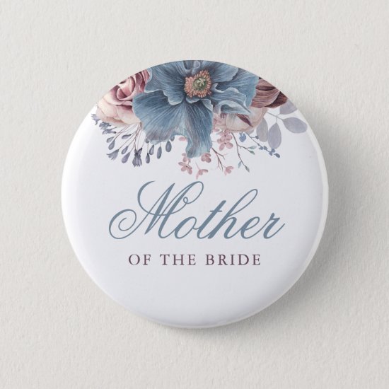 Dusty Blue and Mauve Floral Watercolor Wedding Button