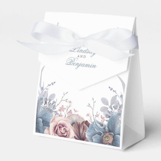 Dusty Blue and Mauve Floral Watercolor Wedding Favor Box
