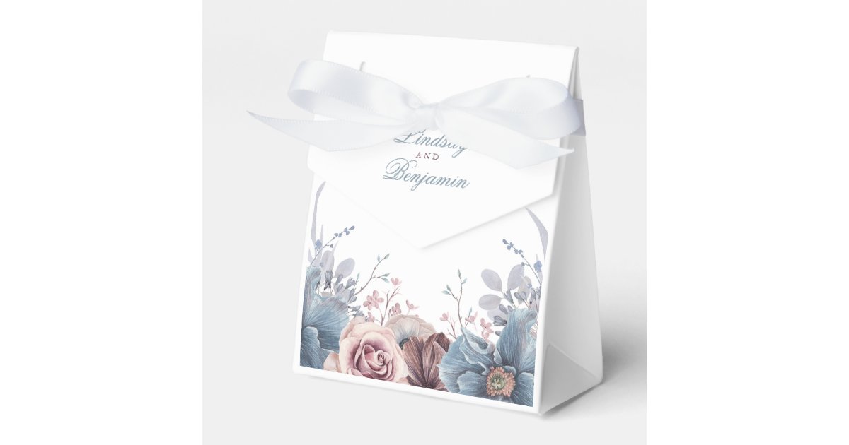 Dusty Blue and Mauve Floral Watercolor Wedding Favor Boxes | Zazzle