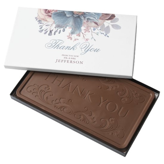 Dusty Blue and Mauve Floral Watercolor Wedding Milk Chocolate Bar