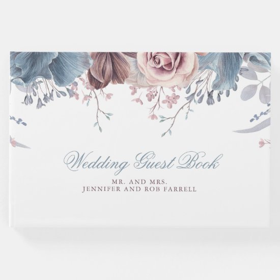 Dusty Blue and Mauve Floral Wedding Guest Book