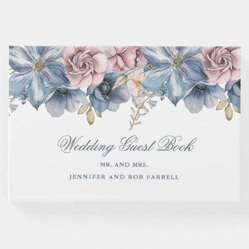 Dusty Blue and Mauve Floral Wedding Guest Book