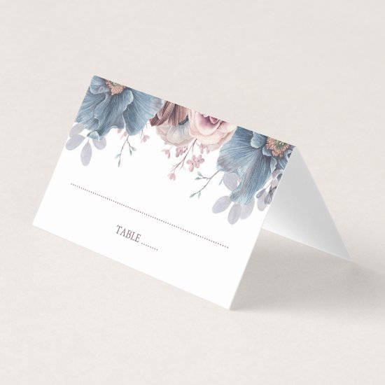 Dusty Blue and Mauve Floral Wedding Place Card