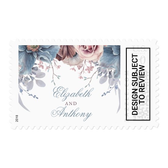 Dusty Blue and Mauve Floral Wedding Postage