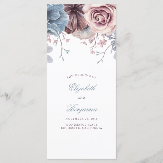 Dusty Blue and Mauve Floral Wedding Programs