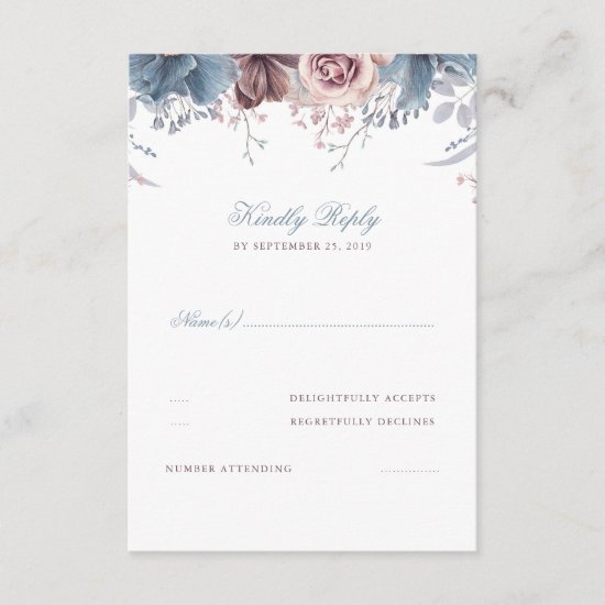 Dusty Blue and Mauve Floral Wedding RSVP