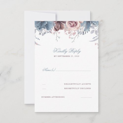Dusty Blue and Mauve Floral Wedding RSVP