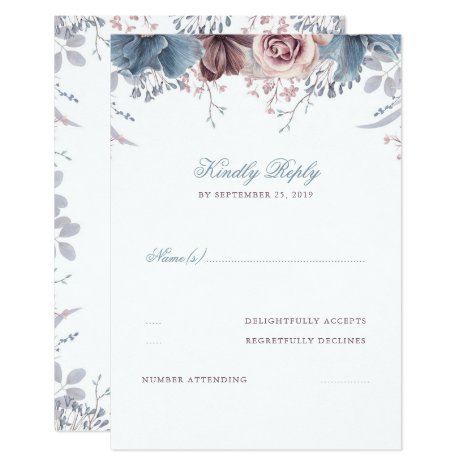 Dusty Blue and Mauve Floral Wedding RSVP Card