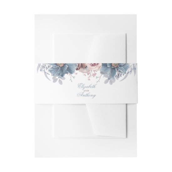 Dusty Blue and Mauve Florals Invitation Belly Band