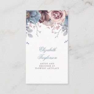 Dusty Blue and Mauve Watercolor Floral Vintage Business Card