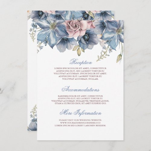 Dusty Blue and Mauve Watercolor Floral Wedding  Enclosure Card