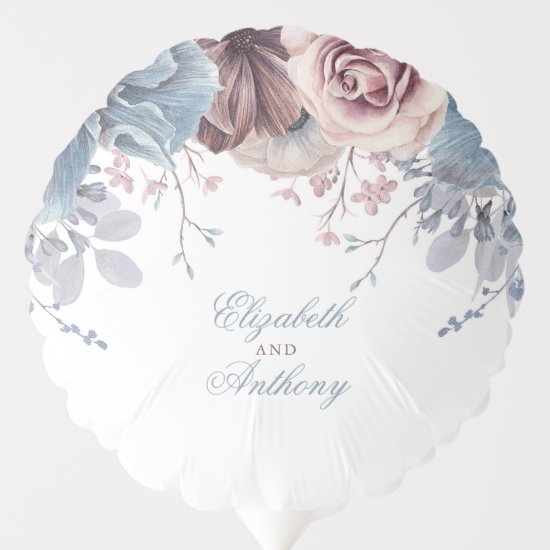 Dusty Blue and Mauve Watercolor Flowers Elegant Balloon