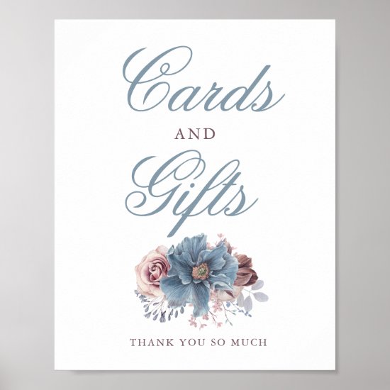 Dusty Blue and Mauve Wedding Cards and Gifts Sign