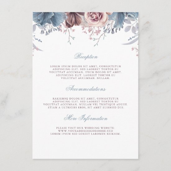 Dusty Blue and Mauve Wedding Information Guest Enclosure Card