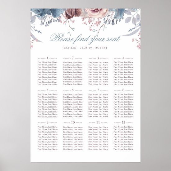 Dusty Blue and Mauve Wedding Seating Chart