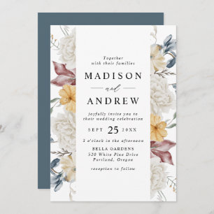 Dusty Blue and Mauve Wildflower Meadow Wedding Invitation