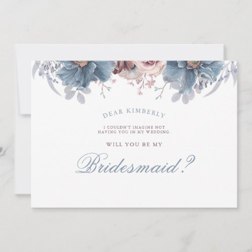 Dusty Blue and Mauve _ Will You Be My Bridesmaid Invitation