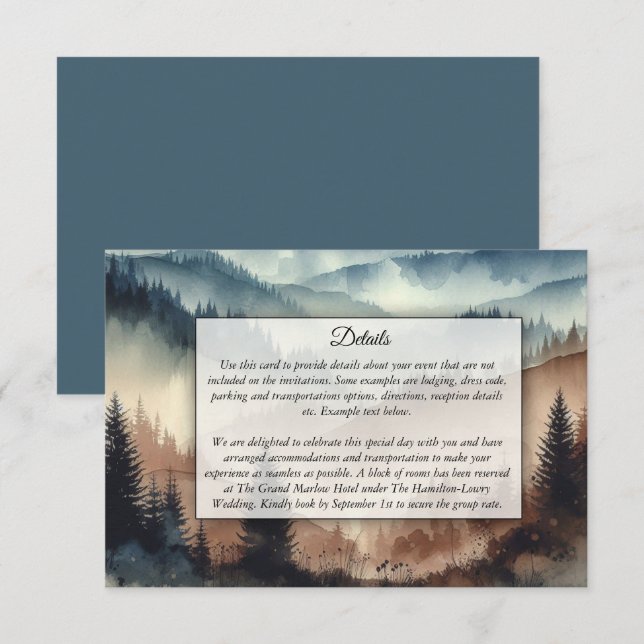 Dusty Blue and Mocha Brown Mountains Enclosure Card (Front/Back)