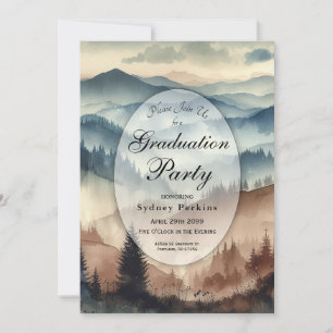 Dusty Blue and Mocha Brown Mountains Graduation  Invitation
