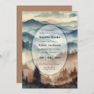 Dusty Blue and Mocha Brown Mountains Wedding Invitation