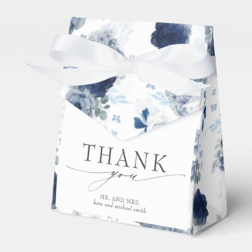 Dusty Blue and Navy Blue Floral Wedding Favor Box