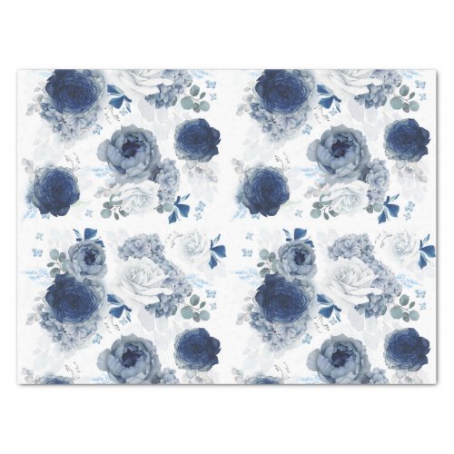 Dusty Blue and Navy Blue Flowers Elegant Tissue Paper