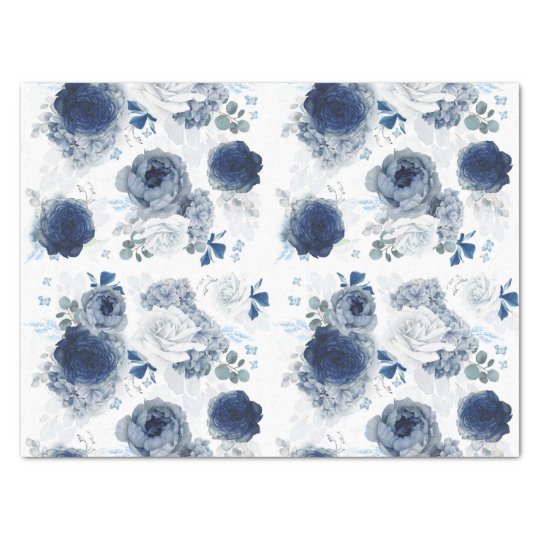 Dusty Blue and Navy Blue Flowers Elegant Tissue Paper | Zazzle.com