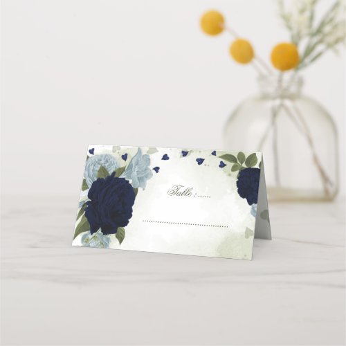 dusty blue and navy blue flowers greenery place ca place card