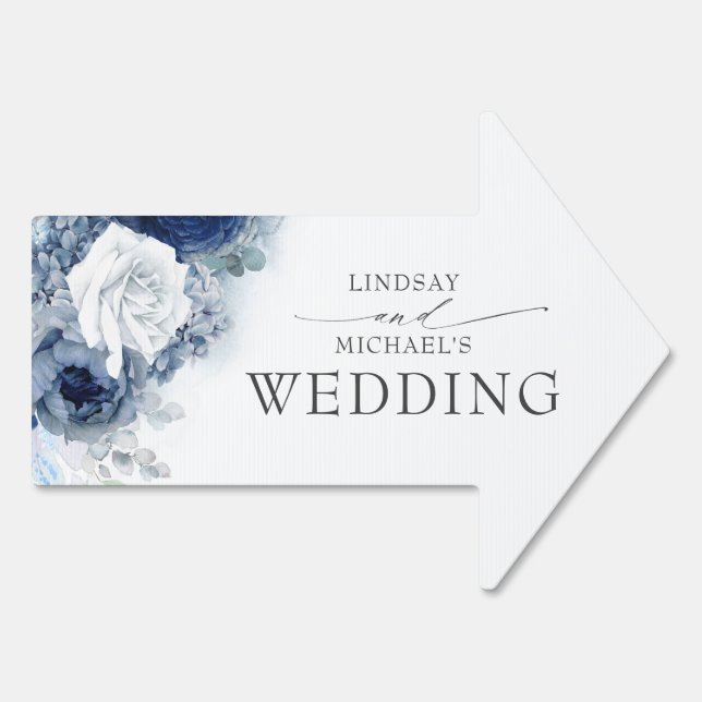 Dusty Blue and Navy Floral Botanical Wedding Sign (Back)