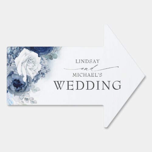 Dusty Blue and Navy Floral Botanical Wedding Sign
