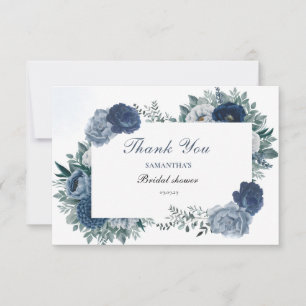 Dusty Blue and navy Floral Bridal Shower Thank You Card