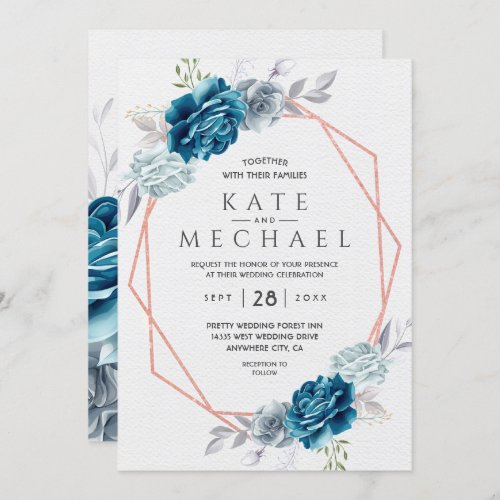 Dusty Blue and Navy Floral Elegant Invitation