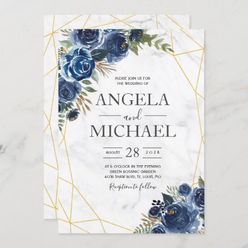 Dusty Blue and Navy Floral Elegant Invitation