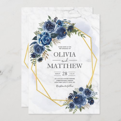 Dusty Blue and Navy Floral Elegant Invitation