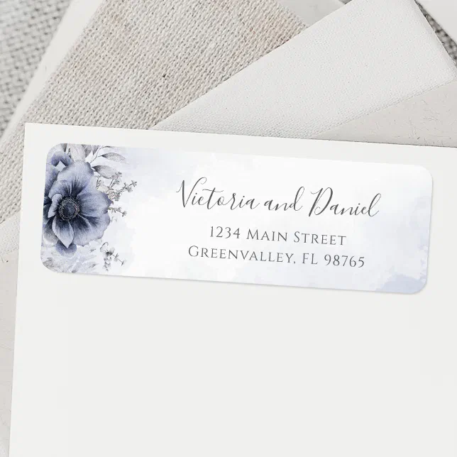 Dusty Blue And Navy Floral Elegant Return Address Label | Zazzle