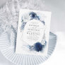 Dusty Blue and Navy Floral Elegant Silver Wedding Invitation