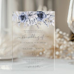 Dusty Blue And Navy Floral Elegant Wedding Acrylic Invitations<br><div class="desc">Elegant modern floral wedding invitations featuring dusty blue watercolor flowers with handwritten calligraphy.</div>