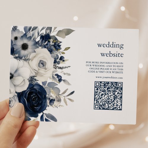  Dusty Blue and Navy Floral Elegant Wedding Enclosure Card