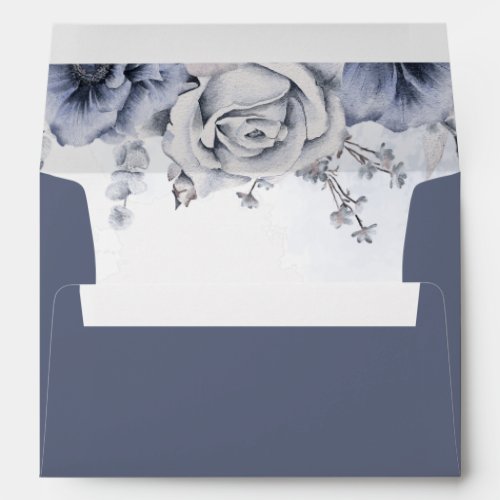 Dusty Blue And Navy Floral Elegant Wedding Envelope