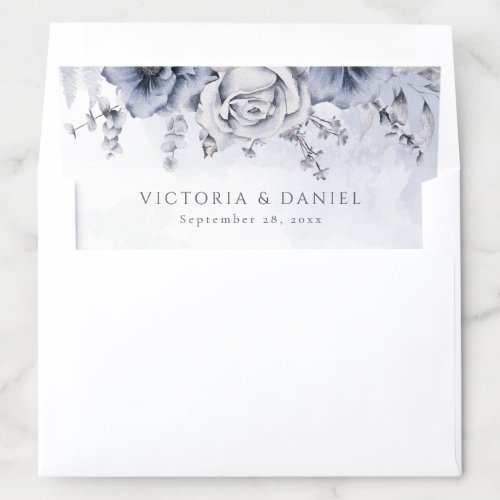 Dusty Blue And Navy Floral Elegant Wedding Envelope Liner