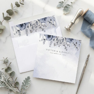 Dusty Blue And Navy Floral Elegant Wedding Envelope Liner