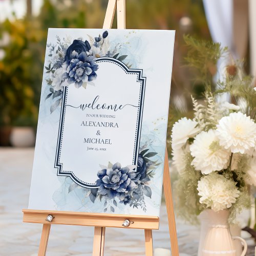  Dusty Blue and Navy Floral Elegant Wedding Foam Board