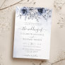 Dusty Blue And Navy Floral Elegant Wedding Invitation